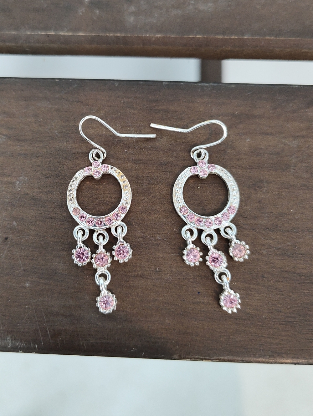 Boho Silver-Tone Pink Crystal Dangle Earrings - Women Jewelry